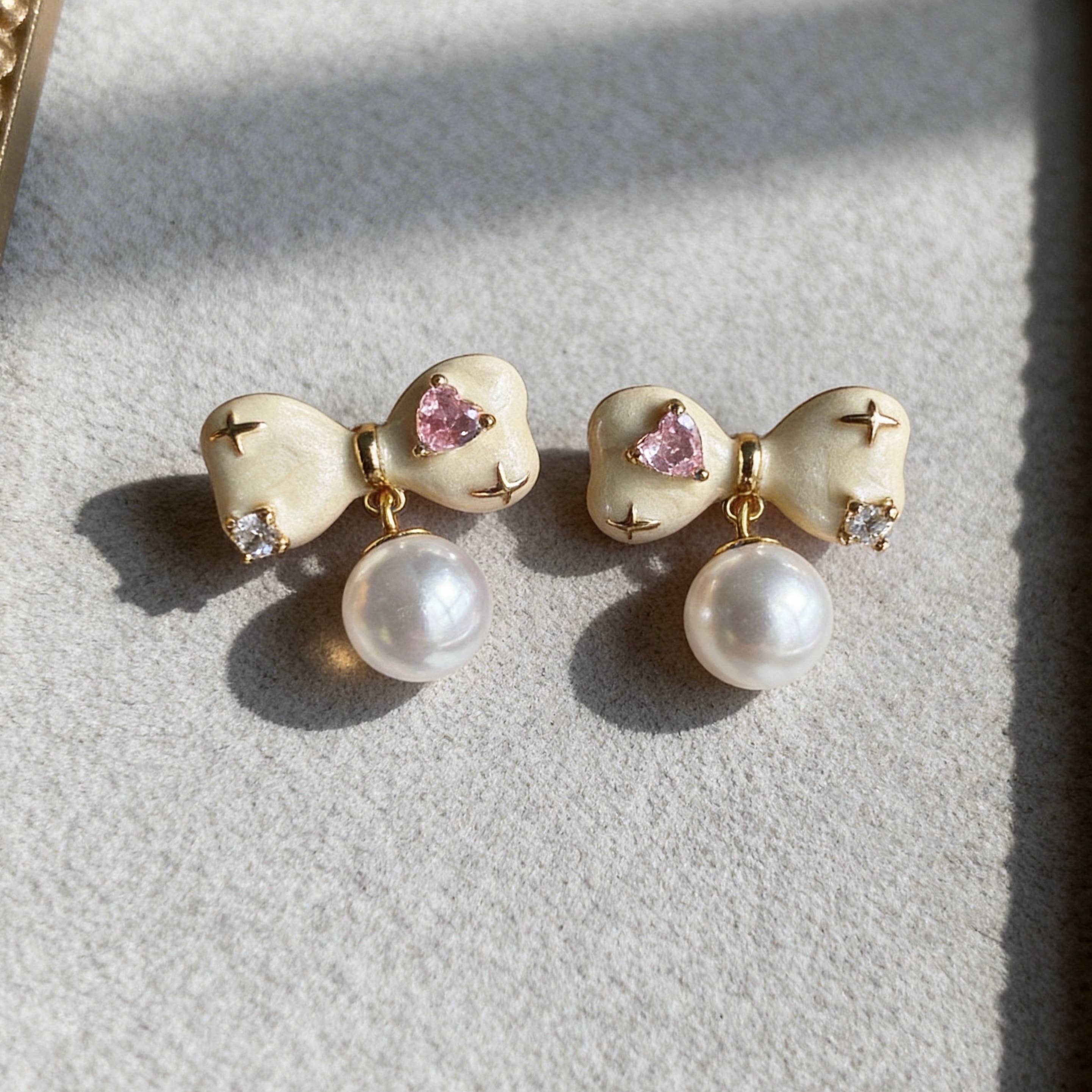 AureaJewelry - Boucles d'oreilles pendantes à nœud et perles