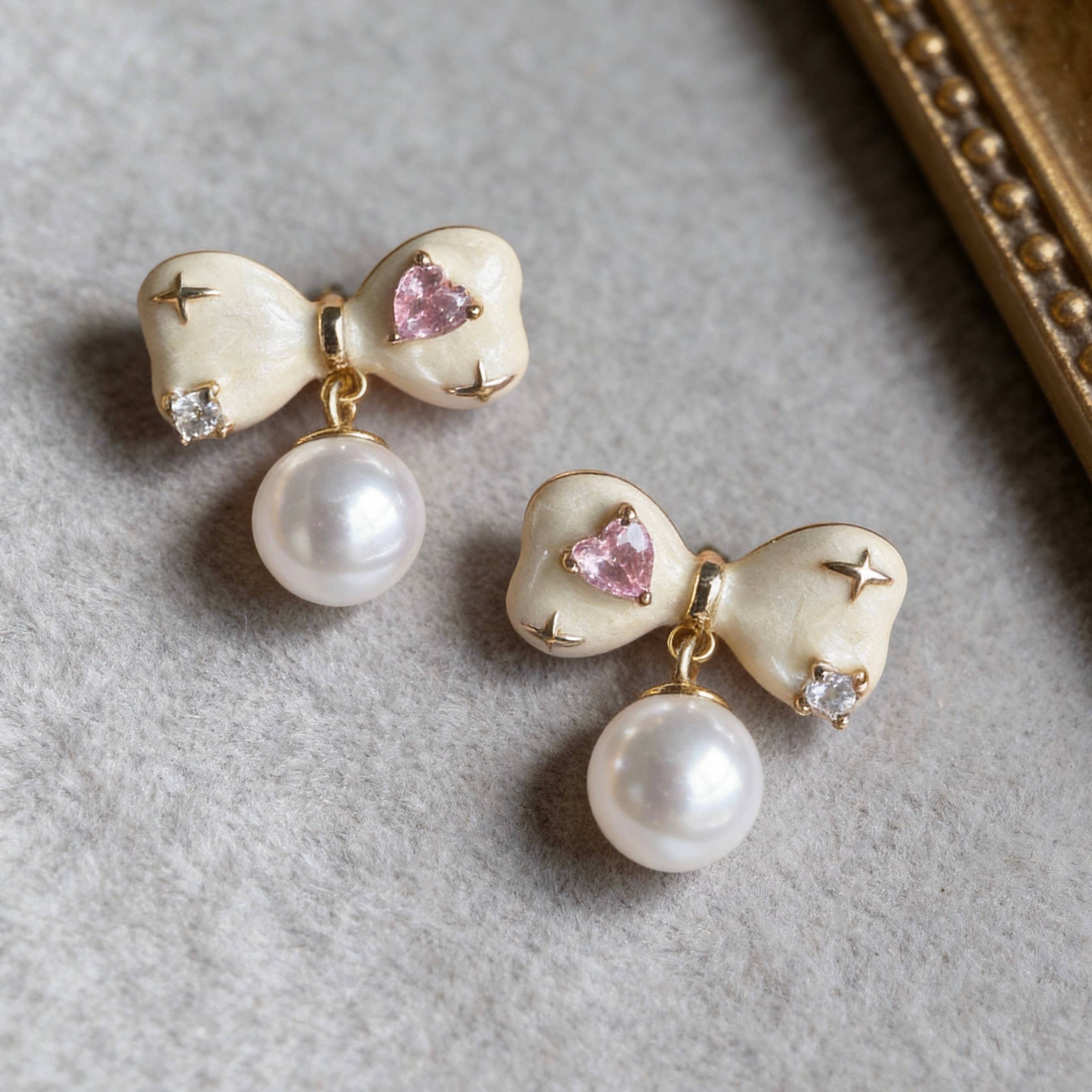 AureaJewelry - Boucles d'oreilles pendantes à nœud et perles