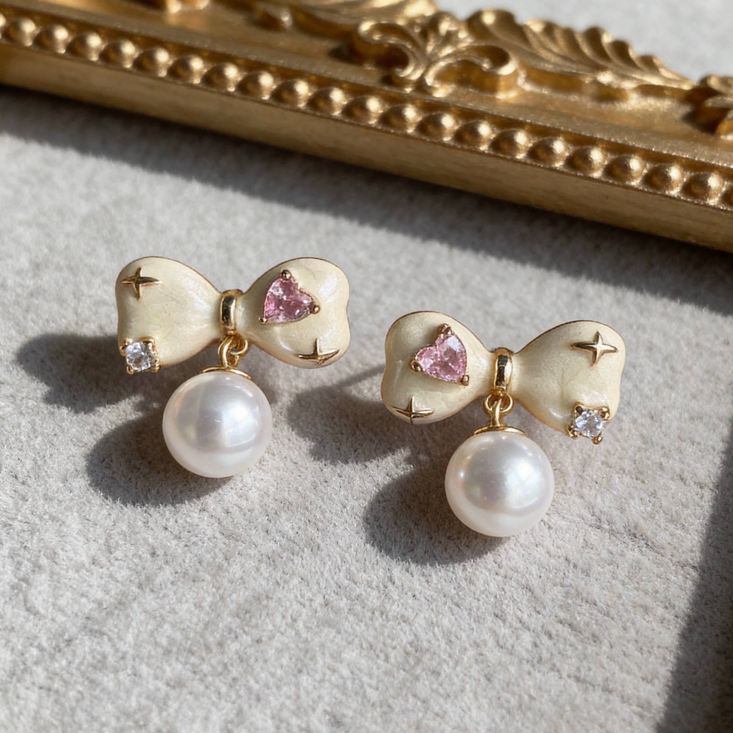 AureaJewelry - Boucles d'oreilles pendantes à nœud et perles