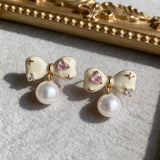 AureaJewelry - Boucles d'oreilles pendantes à nœud et perles