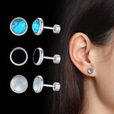 Boucles d'oreilles Clous Rondes en Acier Inoxydable Minimalistes Turquoise Coquillage Fermoir à Vis Bijoux de Piercing Géométriques Homme Femme