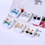 Boucles d'oreilles Clous Rondes en Acier Inoxydable Minimalistes Turquoise Coquillage Fermoir à Vis Bijoux de Piercing Géométriques Homme Femme