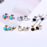Boucles d'oreilles Clous Rondes en Acier Inoxydable Minimalistes Turquoise Coquillage Fermoir à Vis Bijoux de Piercing Géométriques Homme Femme