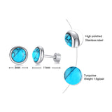 Boucles d'oreilles Clous Rondes en Acier Inoxydable Minimalistes Turquoise Coquillage Fermoir à Vis Bijoux de Piercing Géométriques Homme Femme
