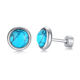 Boucles d'oreilles Clous Rondes en Acier Inoxydable Minimalistes Turquoise Coquillage Fermoir à Vis Bijoux de Piercing Géométriques Homme Femme