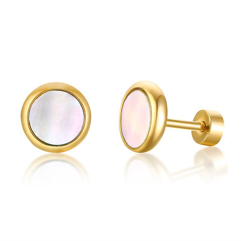 Boucles d'oreilles Clous Rondes en Acier Inoxydable Minimalistes Turquoise Coquillage Fermoir à Vis Bijoux de Piercing Géométriques Homme Femme