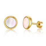 Boucles d'oreilles Clous Rondes en Acier Inoxydable Minimalistes Turquoise Coquillage Fermoir à Vis Bijoux de Piercing Géométriques Homme Femme