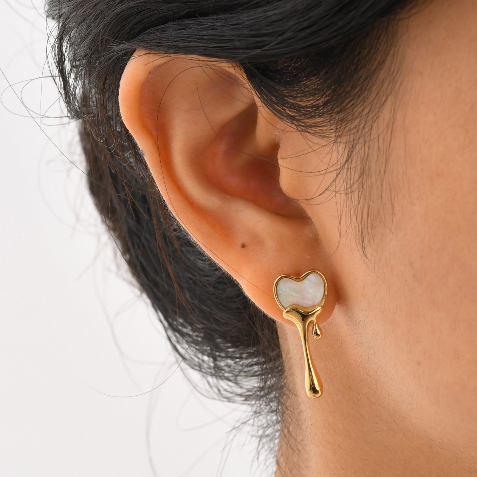 COEUR DE LAVE NACRE - BOUCLE D'OREILLE EN ACIER INOXIDABLE
