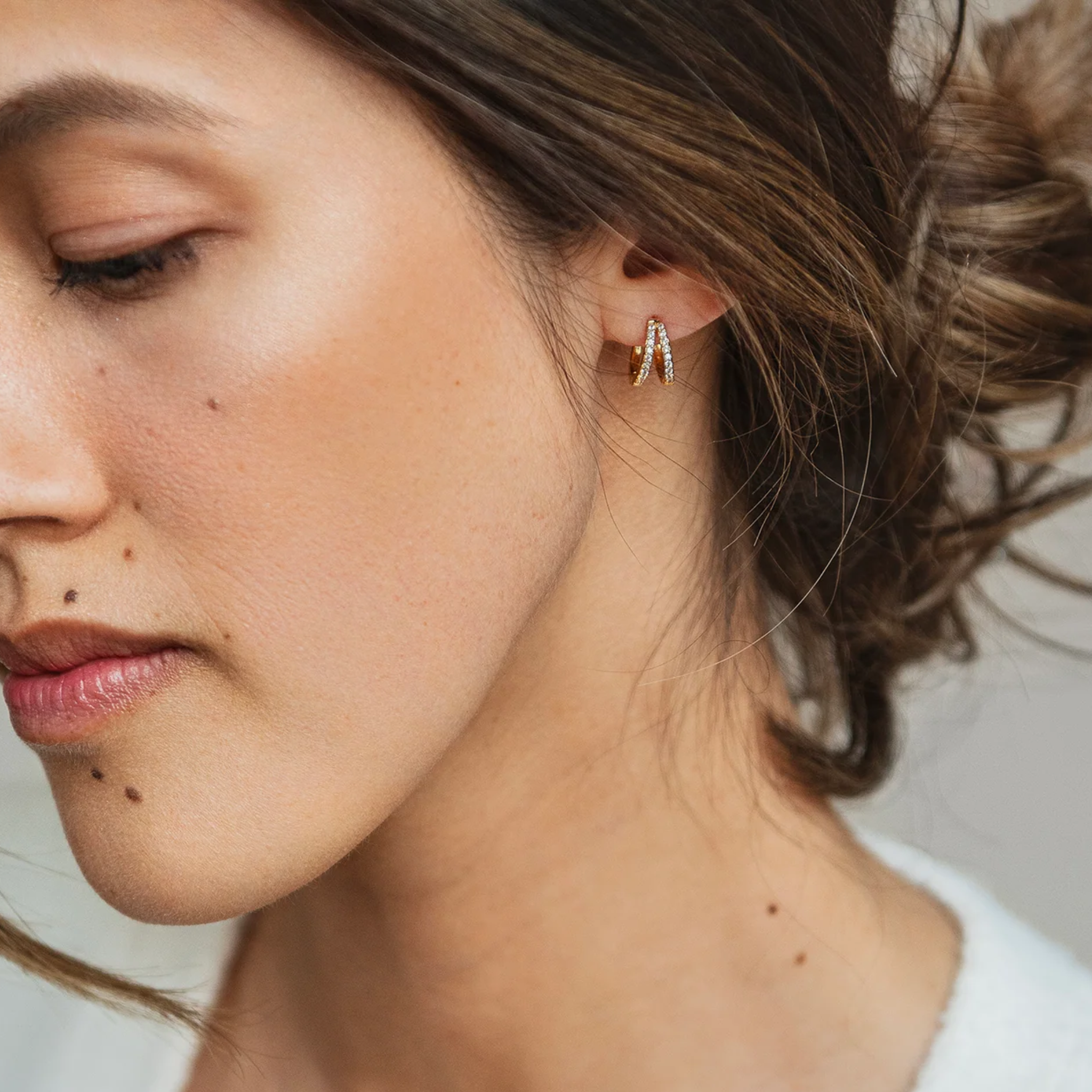 BOUCLES D'OREILLES - ANNEAUX DOUBLE - ZIRCONS