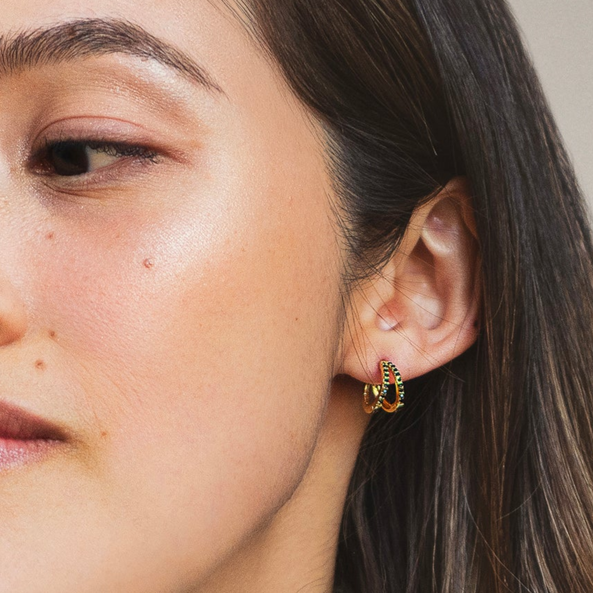 BOUCLES D'OREILLES - ANNEAUX DOUBLE - ZIRCONS