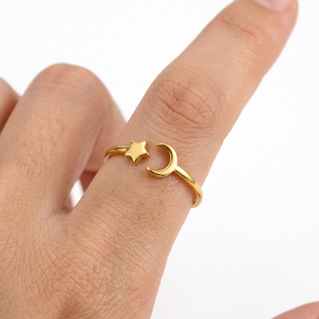 STAR MOON RING - ACIER INOXYDABLE - PLAQUÉ OR
