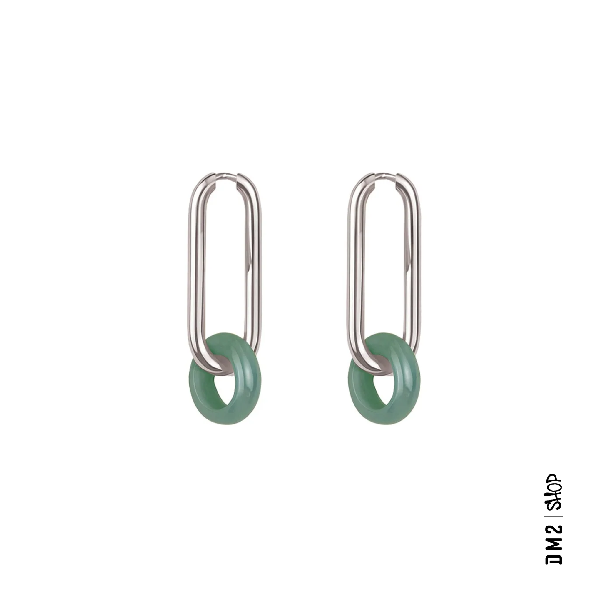 BOUCLES D'OREILLES - ANNEAUX RECTANGLE - PIERRE SEMI PRÉCIEUSE