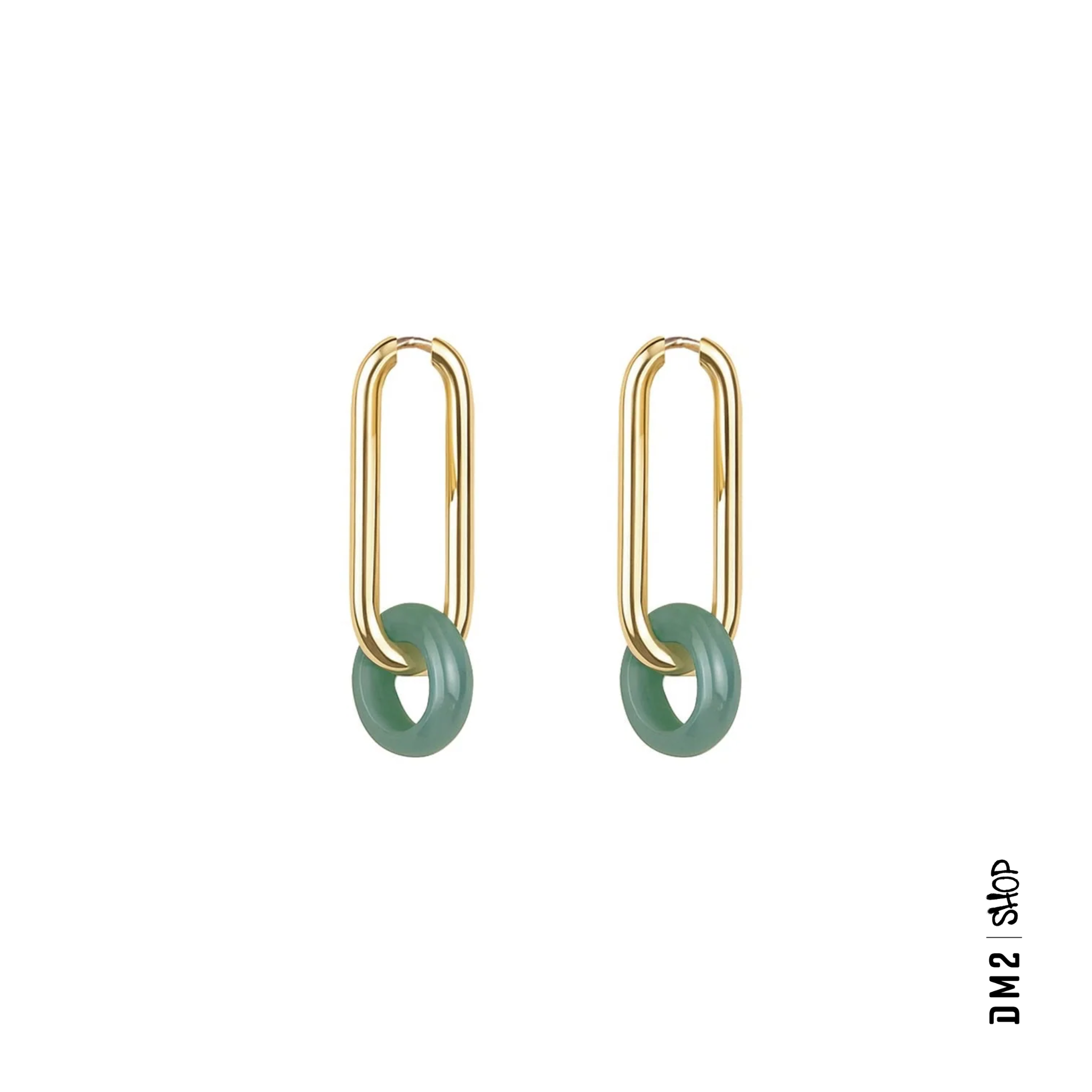 BOUCLES D'OREILLES - ANNEAUX RECTANGLE - PIERRE SEMI PRÉCIEUSE