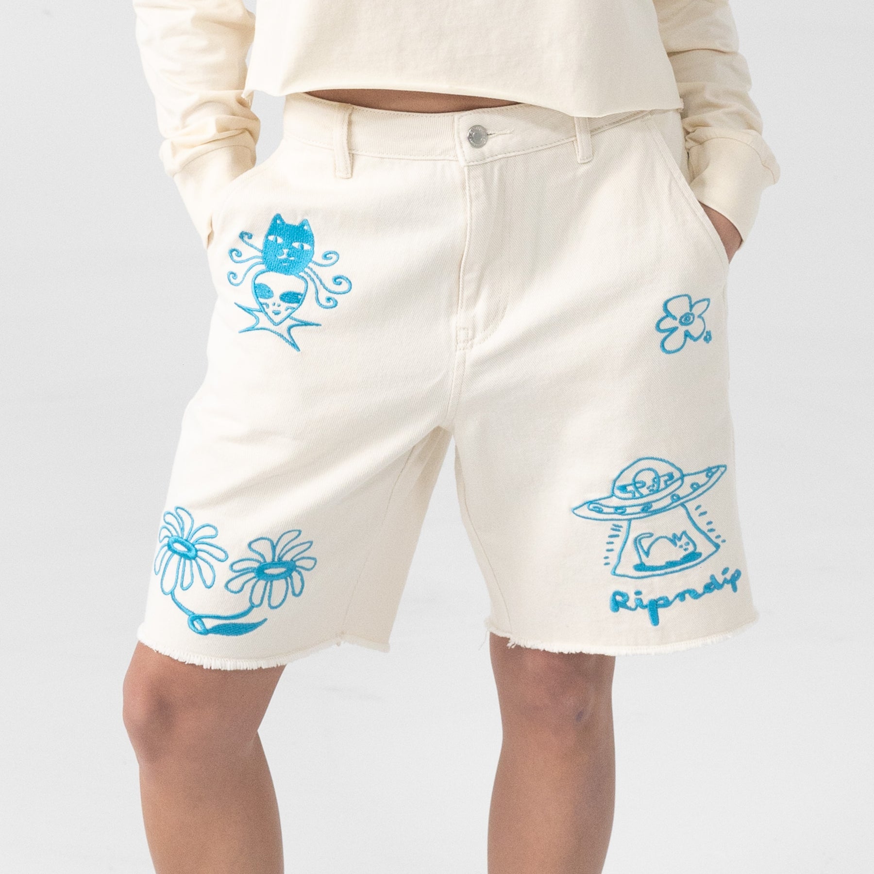 SHORT BLONDED DENIM UNISEX BLANC - DM2 SHOP